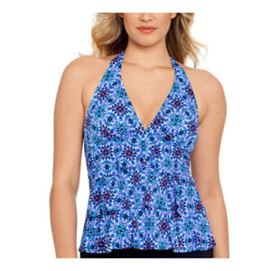 Swim Solutions Halter Ruffle Tankini Swim Top Multi Size 8 3861